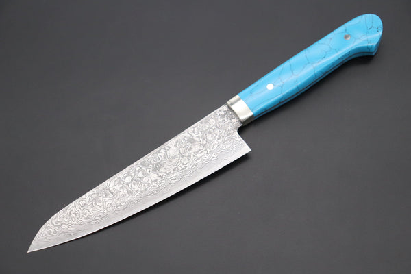 Mr. Itou Petty Mr. Itou R-2 Custom Damascus Petty 145mm (5.7 inch) "Turquoise Gem-Composite Stone Handle" (IT-216)