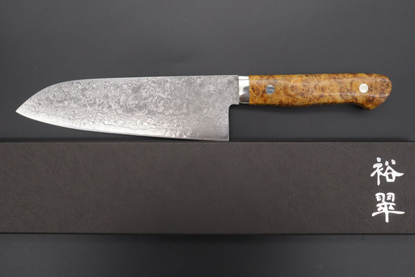 Mr. Itou Santoku Mr. Itou & Mr. Nagata "Treasure & Pleasure" Limited Edition R-2 Custom Damascus Santoku 175mm (6.8 inch, "Stabilized Boxelder wood Handle", IT-6)
