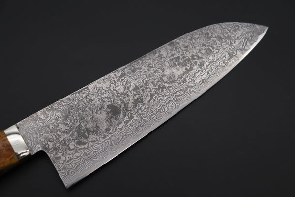 Mr. Itou Santoku Mr. Itou & Mr. Nagata "Treasure & Pleasure" Limited Edition R-2 Custom Damascus Santoku 175mm (6.8 inch, "Stabilized Boxelder wood Handle", IT-6)