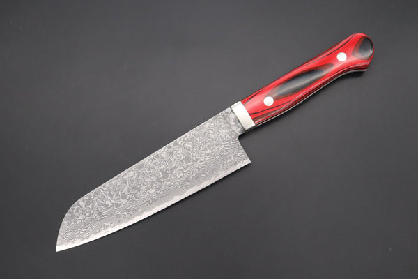 Mr. Itou Santoku Mr. Itou R-2 Custom Damascus Santoku 155mm (6.1 inch) "Japanese Lacquer Handle" (IT-229)