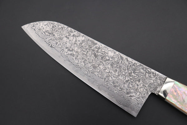 Mr. Itou Santoku Mr. Itou R-2 Custom Damascus Santoku 155mm (6.1 inch) "White Abalone Handle" (IT-223)