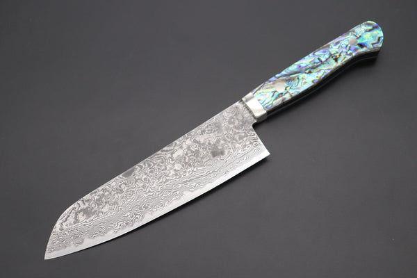 Mr. Itou Santoku Mr. Itou R-2 Custom Damascus Santoku 170mm (6.6 inch, Abalone Handle, IT-228)