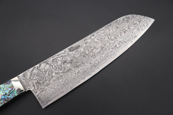 Mr. Itou Santoku Mr. Itou R-2 Custom Damascus Santoku 170mm (6.6 inch, Abalone Handle, IT-228)