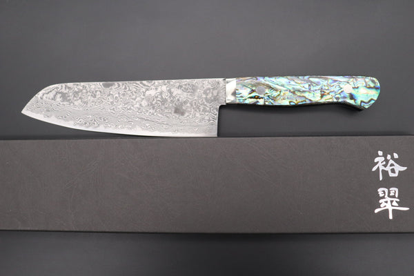 Mr. Itou Santoku Mr. Itou R-2 Custom Damascus Santoku 170mm (6.6 inch, Abalone Handle, IT-228)