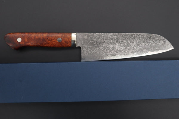 Mr. Itou Santoku Mr. Itou R-2 Custom Damascus Santoku 170mm (6.6 inch, Stabilized Quince Burl Wood Handle, IT-191)