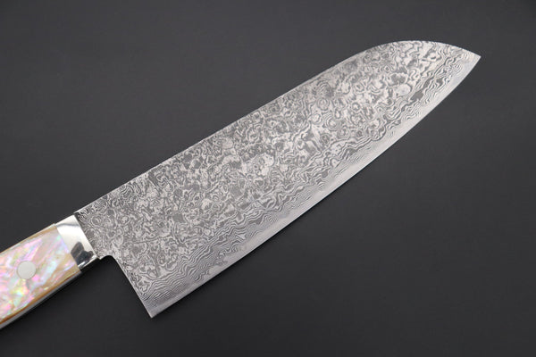 Mr. Itou Santoku Mr. Itou R-2 Custom Damascus Santoku 170mm (6.6 inch) "White Abalone Handle" (IT-224)