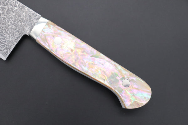 Mr. Itou Santoku Mr. Itou R-2 Custom Damascus Santoku 170mm (6.6 inch) "White Abalone Handle" (IT-224)