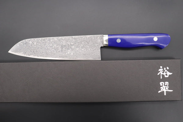 Mr. Itou Santoku Mr. Itou R-2 Custom Damascus Santoku 180mm (7 inch) "Lapis Lazuri Gem-Composite Stone Handle" (IT-227)