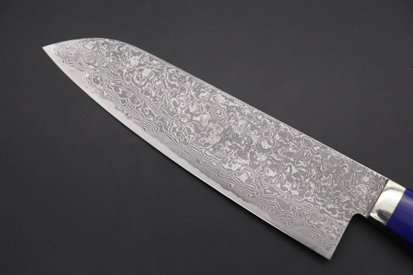 Mr. Itou Santoku Mr. Itou R-2 Custom Damascus Santoku 180mm (7 inch) "Lapis Lazuri Gem-Composite Stone Handle" (IT-227)