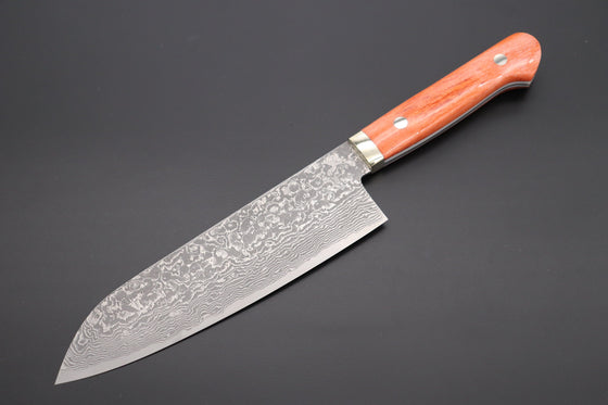 Mr. Itou Santoku Mr. Itou R-2 Custom Damascus Santoku 180mm (7inch) "Sunny Orange Color Camel Bone Handle" (IT-902)