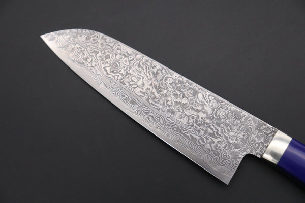 Mr. Itou Santoku Mr. Itou R-2 Custom Damascus Small Santoku 130mm (5.1 inch ,Lapis Lazuri Gem-Composite Stone Handle, IT-219)