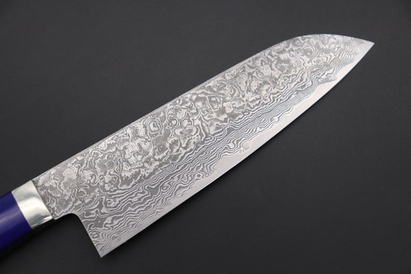 Mr. Itou Santoku Mr. Itou R-2 Custom Damascus Small Santoku 130mm (5.1 inch ,Lapis Lazuri Gem-Composite Stone Handle, IT-219)