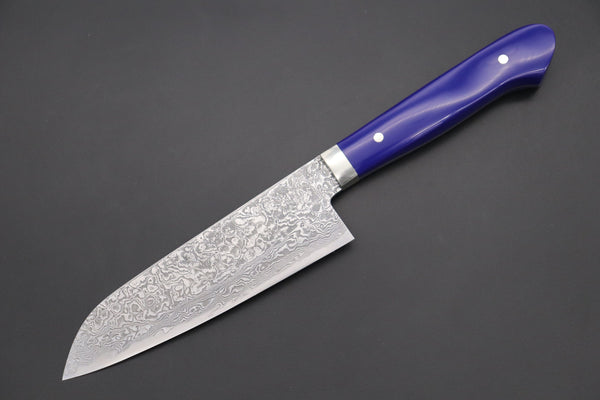 Mr. Itou Santoku Mr. Itou R-2 Custom Damascus Small Santoku 130mm (5.1 inch ,Lapis Lazuri Gem-Composite Stone Handle, IT-219)