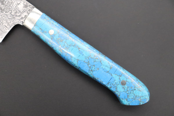 Mr. Itou Santoku Mr. Itou R-2 Custom Damascus Small Santoku 135mm (5.3 inch ,Golden Turquoise Gem-Composite Stone Handle, IT-220)