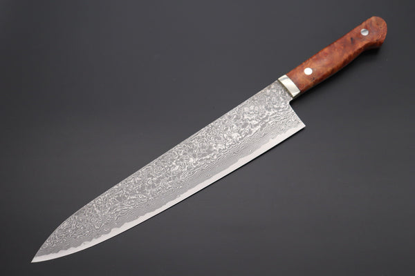 Mr. Itou Sujihiki Mr. Itou R-2 Custom Damascus Gyuto 260mm (Narrower Blade Width, 10.2 Inch) "Quince Burl Wood Handle" (IT-925)