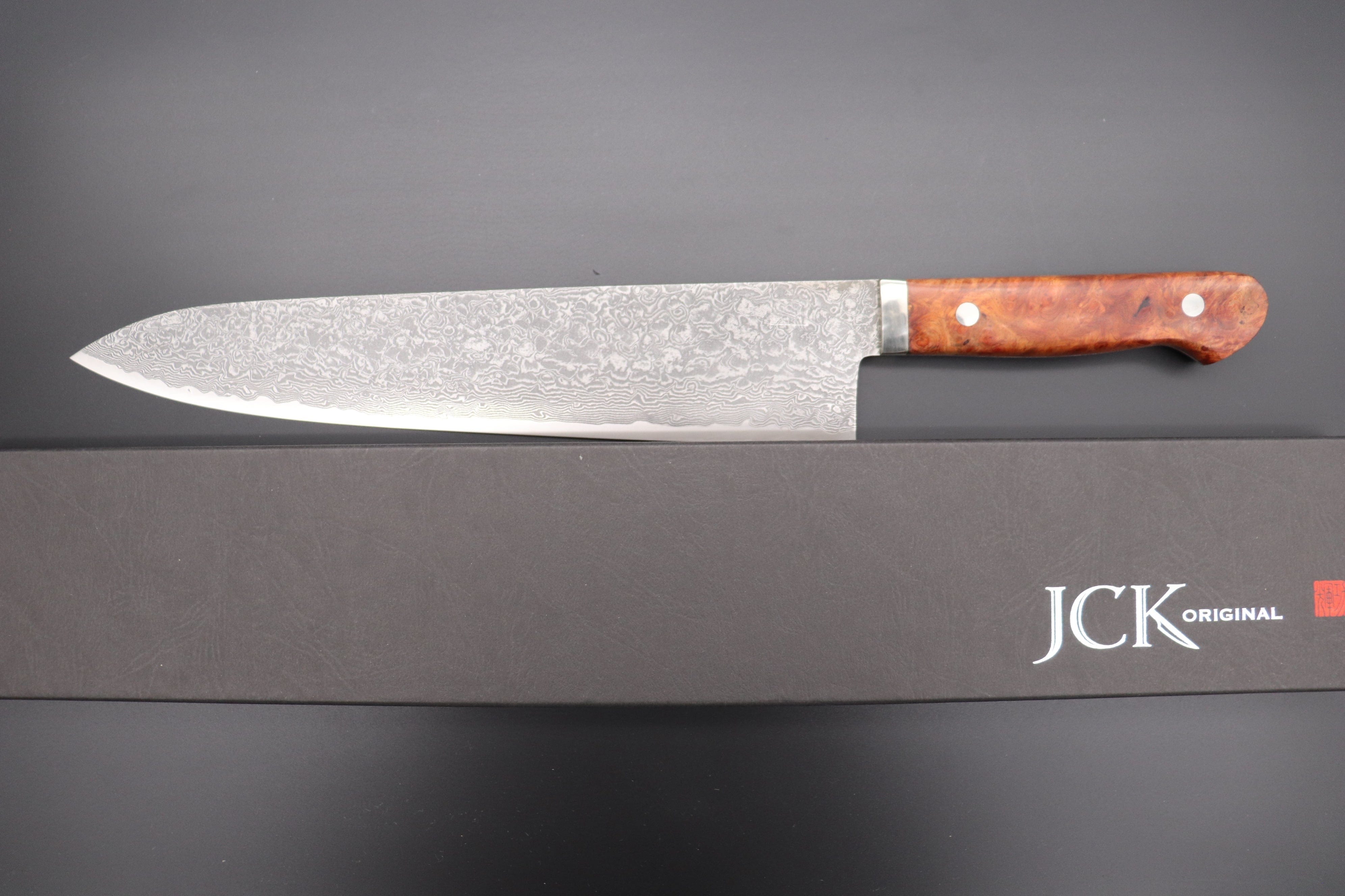 Mr. Itou R-2 Custom Damascus Gyuto 260mm (Narrower Blade Width, 10.2 Inch)  Quince Burl Wood Handle (IT-925)