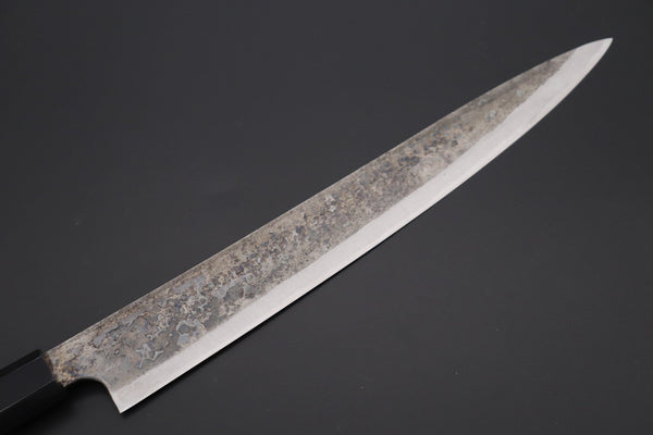 Shirou-Kunimitsu Wa Sujihiki Shirou-Kunimitsu White Steel No.2 Kurouchi Series Special Edition SK-7SP1 Wa Sujihiki 270mm (10.6 Inch, Ocean Blue Color Stabilized Maple Burl Wood Handle)