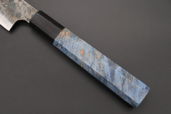 Shirou-Kunimitsu Wa Sujihiki Shirou-Kunimitsu White Steel No.2 Kurouchi Series Special Edition SK-7SP1 Wa Sujihiki 270mm (10.6 Inch, Ocean Blue Color Stabilized Maple Burl Wood Handle)