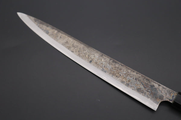 Shirou-Kunimitsu Wa Sujihiki Shirou-Kunimitsu White Steel No.2 Kurouchi Series Special Edition SK-7SP1 Wa Sujihiki 270mm (10.6 Inch, Ocean Blue Color Stabilized Maple Burl Wood Handle)