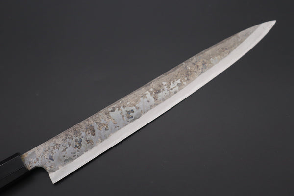 Shirou-Kunimitsu Wa Sujihiki Shirou-Kunimitsu White Steel No.2 Kurouchi Series Special Edition SK-7SP6 Wa Sujihiki 270mm (10.6 Inch, Dark Gray Color Stabilized Maple Burl Wood Handle)