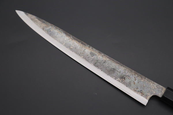 Shirou-Kunimitsu Wa Sujihiki Shirou-Kunimitsu White Steel No.2 Kurouchi Series Special Edition SK-7SP6 Wa Sujihiki 270mm (10.6 Inch, Dark Gray Color Stabilized Maple Burl Wood Handle)