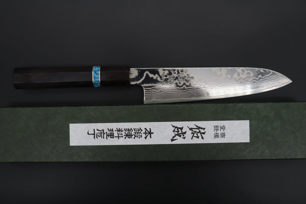 Sukenari Wa Santoku Custom Limited Edition, Sukenari HAP-40 Nickel Damascus Wa Santoku 190mm (7.4 inch, SCL-506)