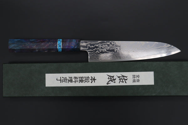 Sukenari Wa Santoku Custom Limited Edition, Sukenari HAP-40 Nickel Damascus Wa Santoku 190mm (7.4 inch, SCL-579)