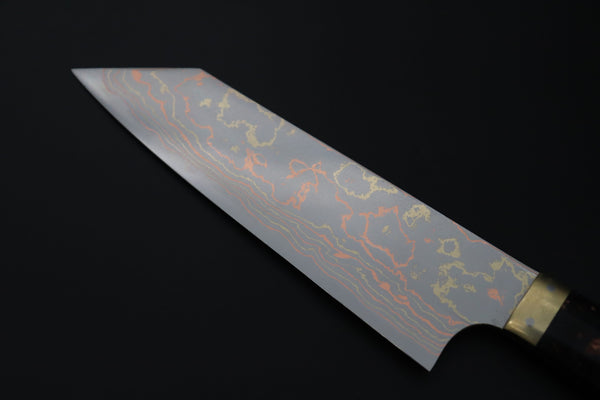 Takeshi Saji Bunka Bunka 180mm Takeshi Saji Blue Steel No.2 Rainbow Damascus Series TS-3 Bunka 180mm (7 Inch, Black and Copper Texture Dupont Corian Handle)