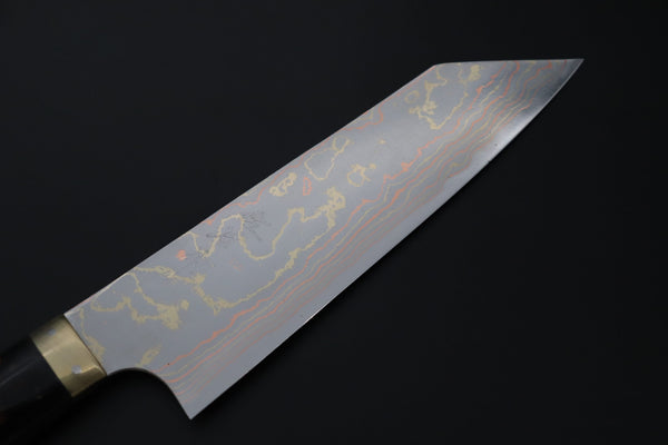 Takeshi Saji Bunka Bunka 180mm Takeshi Saji Blue Steel No.2 Rainbow Damascus Series TS-3 Bunka 180mm (7 Inch, Black and Copper Texture Dupont Corian Handle)