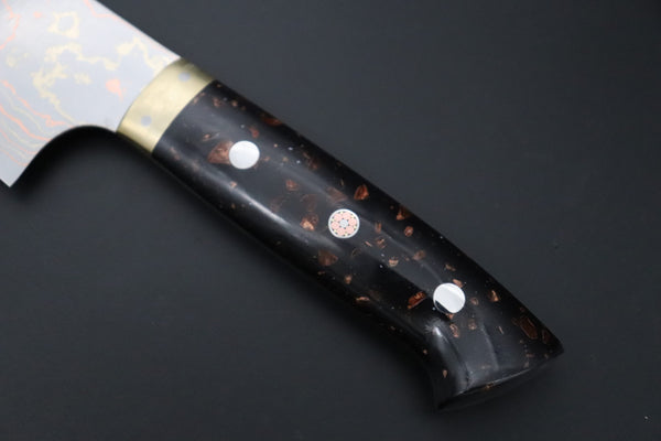 Takeshi Saji Bunka Bunka 180mm Takeshi Saji Blue Steel No.2 Rainbow Damascus Series TS-3 Bunka 180mm (7 Inch, Black and Copper Texture Dupont Corian Handle)