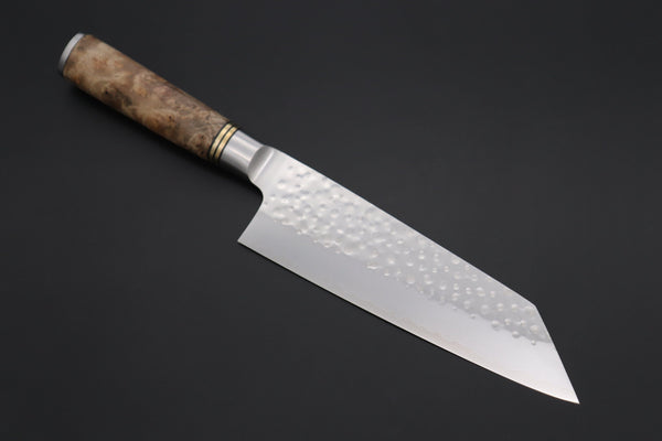 Takeshi Saji Bunka SNR-6 Bunka 180mm (7 inch) / Quince Burl Wood Handle Takeshi Saji Nature Series — Hammer Forged R-2 SNR-6 Bunka 180mm (7 inch, Quince Burl Wood Handle)