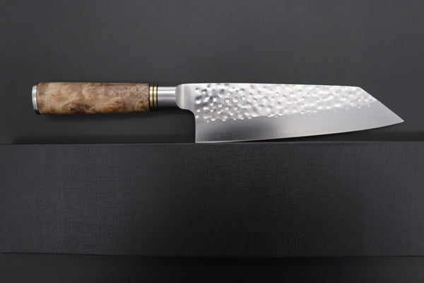 Takeshi Saji Bunka SNR-6 Bunka 180mm (7 inch) / Quince Burl Wood Handle Takeshi Saji Nature Series — Hammer Forged R-2 SNR-6 Bunka 180mm (7 inch, Quince Burl Wood Handle)