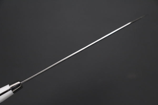 Takeshi Saji Bunka Takeshi Saji SRS-13 Custom Hammered Forged Tsuchime Damascus, Custom Handmade Handle Series TS-14 Bunka 180mm (7 inch, White Corian Handle)