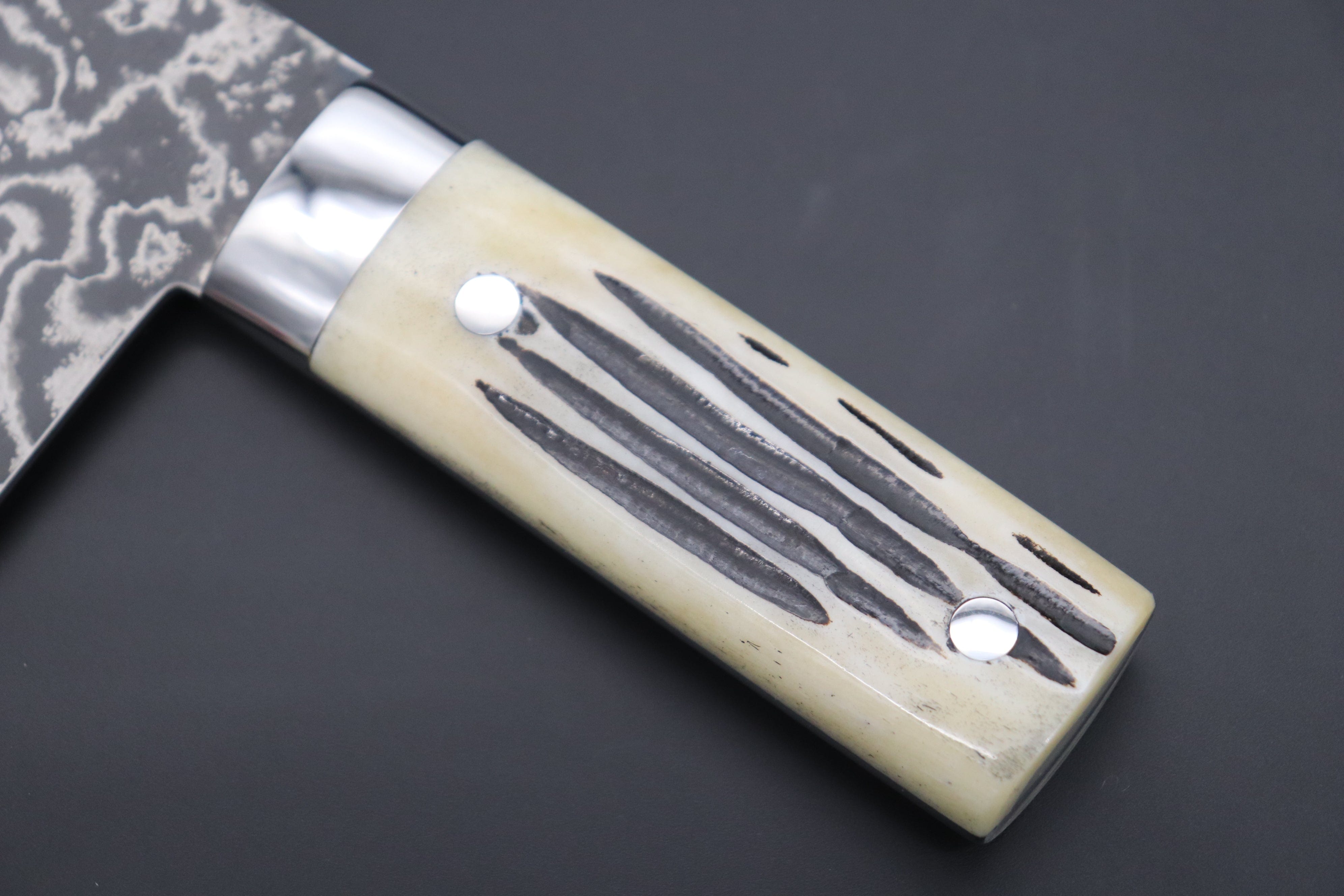 Takeshi Saji VG10 Black Damascus DHW Japanese Chef's Chinese Cooking Knife  220mm with White Antler Handle