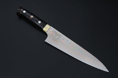 Takeshi Saji Gyuto Gyuto 180mm Takeshi Saji Blue Steel No.2 Rainbow Damascus Series TS-4 Gyuto 180mm (7 Inch, Black and Copper Texture Dupont Corian Handle)
