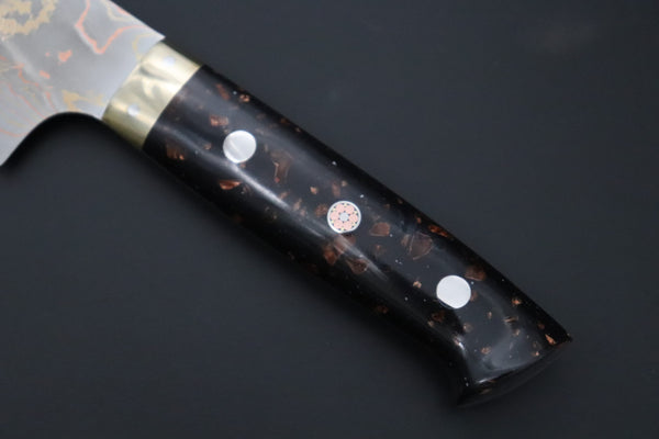 Takeshi Saji Gyuto Gyuto 180mm Takeshi Saji Blue Steel No.2 Rainbow Damascus Series TS-4 Gyuto 180mm (7 Inch, Black and Copper Texture Dupont Corian Handle)