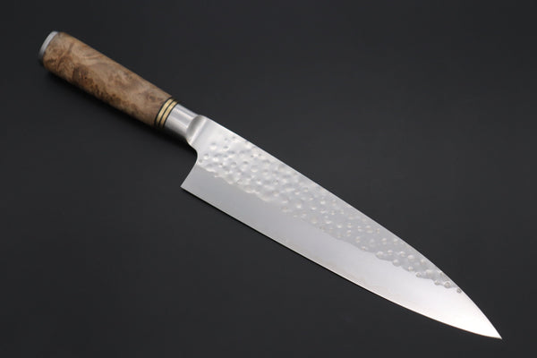 Takeshi Saji Gyuto Takeshi Saji Nature Series — Hammer Forged R-2 Gyuto (210mm or 240mm, 2 Sizes, Quince Burl Wood Handle)