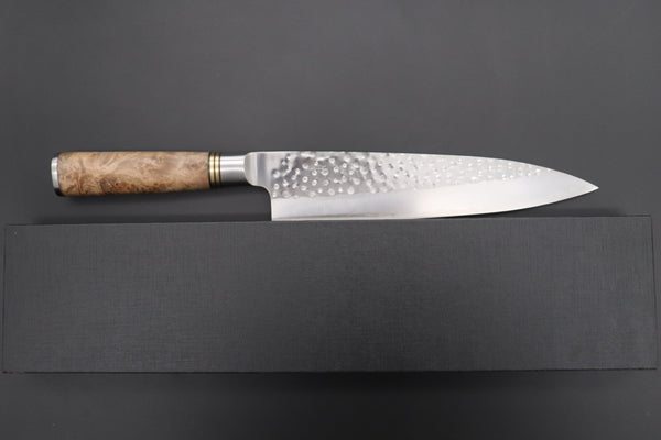 Takeshi Saji Gyuto Takeshi Saji Nature Series — Hammer Forged R-2 Gyuto (210mm or 240mm, 2 Sizes, Quince Burl Wood Handle)