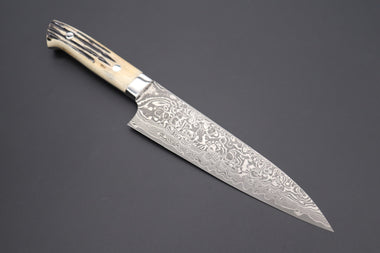 Takeshi Saji R2(SG2) Black Damascus DHW Japanese Chef's Chinese Cooking  Knife 220mm with White Antler Handle