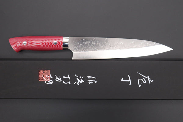 Takeshi Saji Gyuto Takeshi Saji SRS-13 Custom Series Gyuto (210mm and 240mm, 2 Sizes, Red & White Linen Micarta Handle)