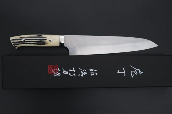 Takeshi Saji Gyuto TS-13 Gyuto 240mm (9.4 inch) Takeshi Saji SRS-13 Hammer Forged, Custom Handmade Handle Series TS-13 Gyuto 240mm (9.4 Inch, Stag Bone Handle)