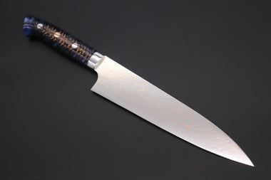 Takeshi Saji Gyuto Takeshi Saji SUMMIT ― Limited Edition Custom Series SMT-1000磨 VG-10W Multi-Colored Golden-Rainbow Damascus Gyuto 210mm (8.2 Inch)