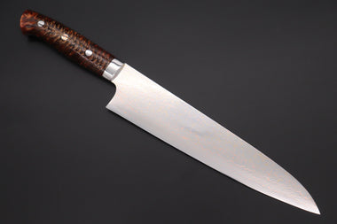Takeshi Saji Gyuto Takeshi Saji SUMMIT ― Limited Edition Custom Series SMT-1005 VG-10W磨 Multi-Colored Golden-Rainbow Damascus Gyuto 240mm (9.4 Inch)