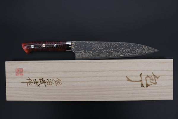 Takeshi Saji Gyuto Takeshi Saji SUMMIT ― Limited Edition Custom Series SMT-1055 VG-10W Multi-Colored Golden-Rainbow Damascus Gyuto 210mm (8.2 Inch)