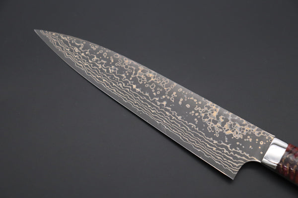 Takeshi Saji Gyuto Takeshi Saji SUMMIT ― Limited Edition Custom Series SMT-1055 VG-10W Multi-Colored Golden-Rainbow Damascus Gyuto 210mm (8.2 Inch)