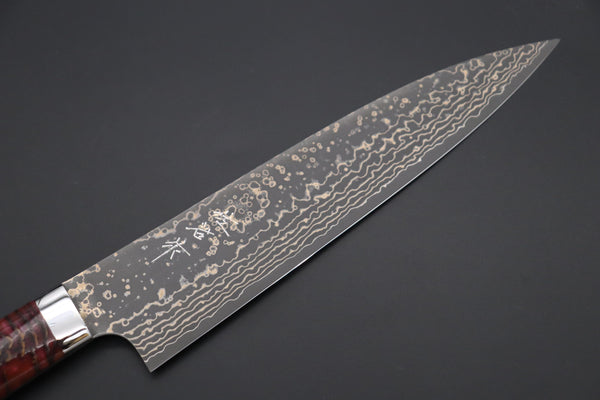 Takeshi Saji Gyuto Takeshi Saji SUMMIT ― Limited Edition Custom Series SMT-1055 VG-10W Multi-Colored Golden-Rainbow Damascus Gyuto 210mm (8.2 Inch)