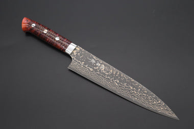 Takeshi Saji Gyuto Takeshi Saji SUMMIT ― Limited Edition Custom Series SMT-1055 VG-10W Multi-Colored Golden-Rainbow Damascus Gyuto 210mm (8.2 Inch)