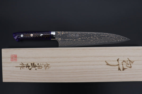 Takeshi Saji Gyuto Takeshi Saji SUMMIT ― Limited Edition Custom Series SMT-1056 VG-10W Multi-Colored Golden-Rainbow Damascus Gyuto 210mm (8.2 Inch)