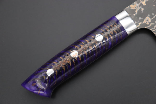 Takeshi Saji Gyuto Takeshi Saji SUMMIT ― Limited Edition Custom Series SMT-1056 VG-10W Multi-Colored Golden-Rainbow Damascus Gyuto 210mm (8.2 Inch)