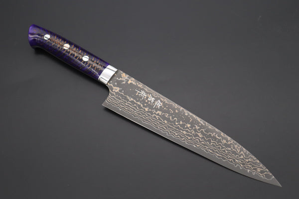 Takeshi Saji Gyuto Takeshi Saji SUMMIT ― Limited Edition Custom Series SMT-1056 VG-10W Multi-Colored Golden-Rainbow Damascus Gyuto 210mm (8.2 Inch)